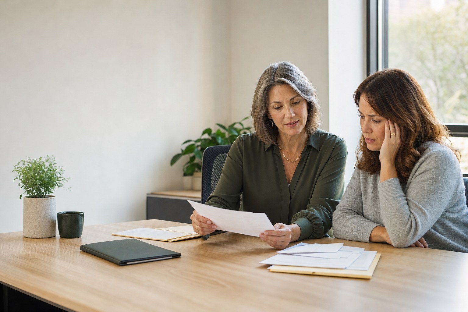 Tax professional reviewing a mailed notice with a client