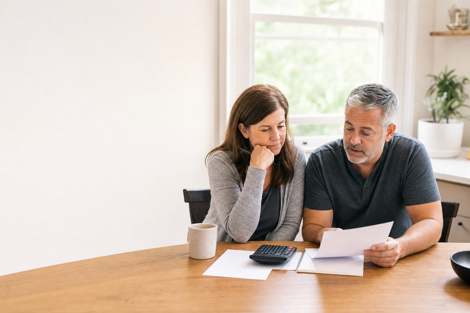 Person reviewing household bills and a payment plan