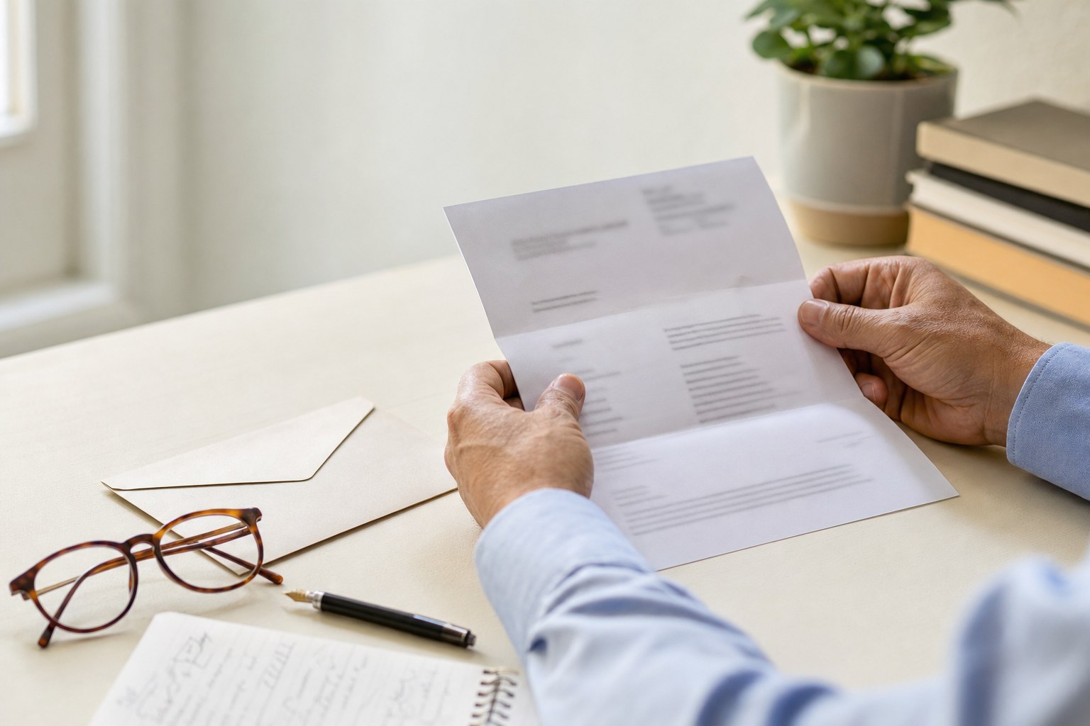 A carefully handled mailed notice on a tax professional’s desk